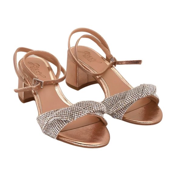 Jewel Badgley Mischka Ansley Metallic Mesh Block Heel Size 6.5 - Picture 1 of 6